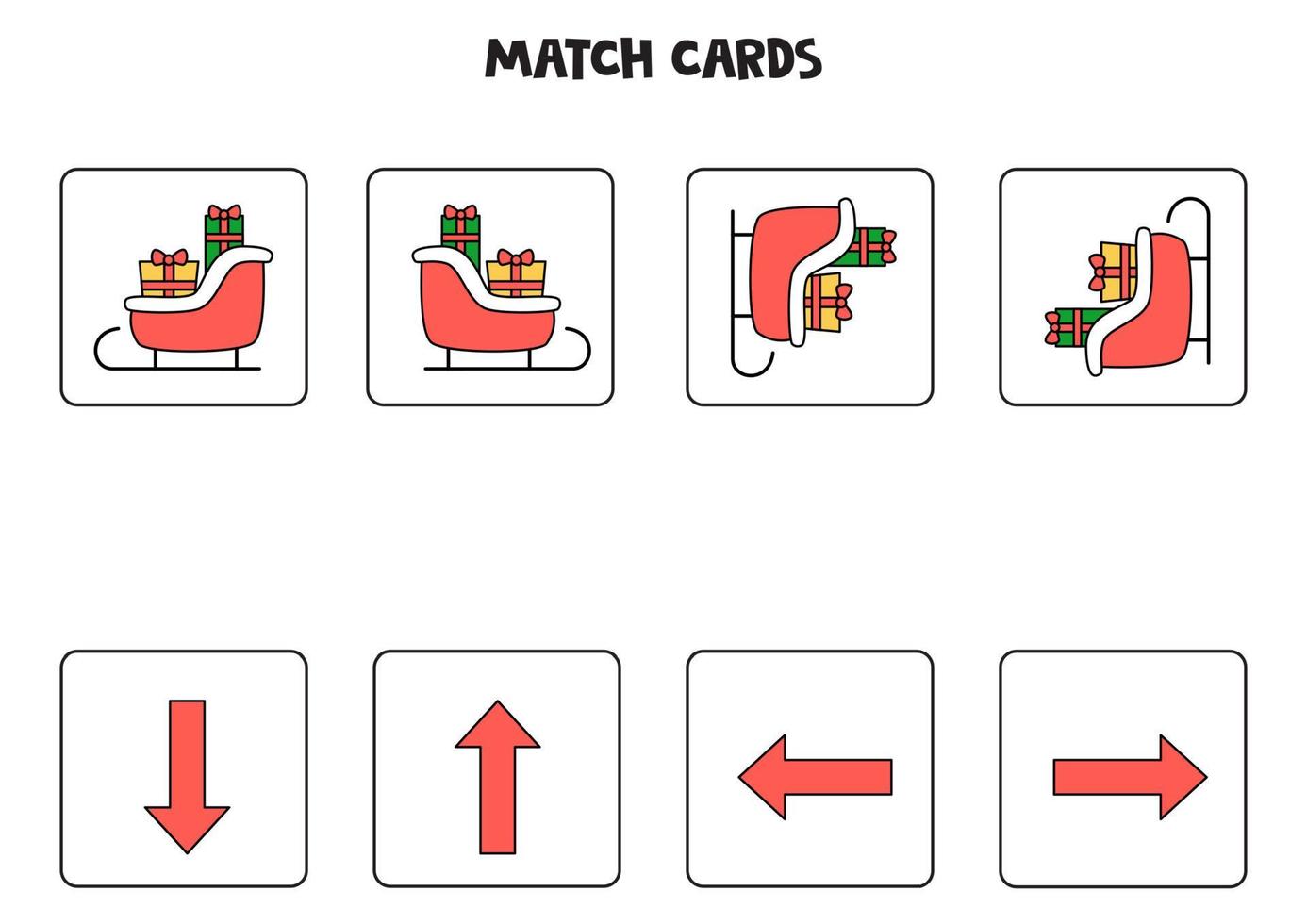 links, rechts, omhoog of omlaag. ruimtelijke oriëntatie met cartoon kerst slee. vector