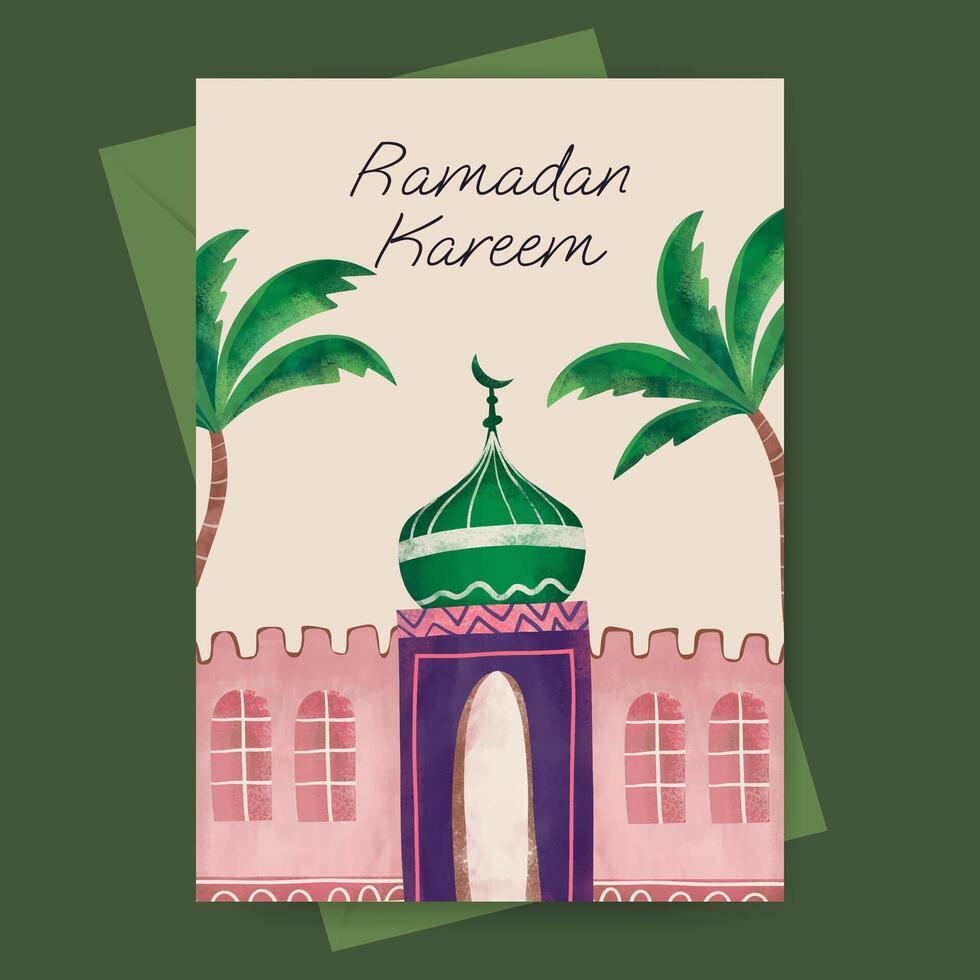 Islamitisch groet kaart met moskee en fabriek illustratie voor Ramadan eid mubarak Islamitisch dag. vector