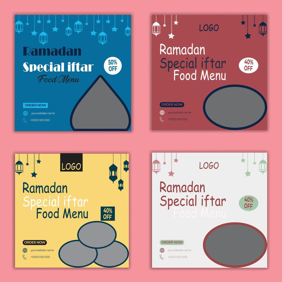 Ramadan speciaal iftar voedsel menu reeks sociaal media post sjabloon vector