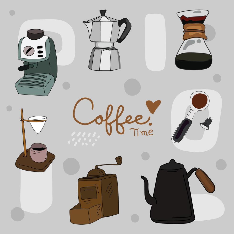 koffie winkel hand- getrokken tekening set. vector illustratie.