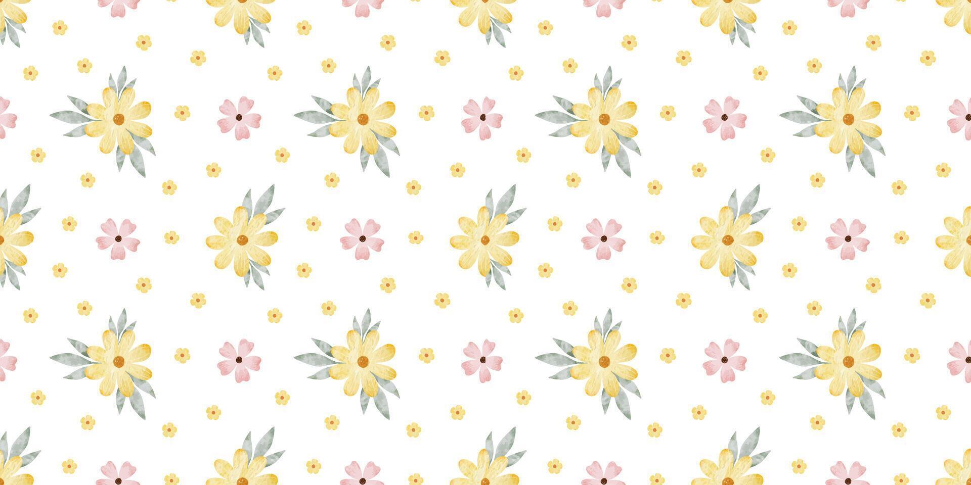 roze, geel wilde bloemen en bladeren. waterverf hand- getrokken naadloos patroon van gemakkelijk bloemen. schattig afdrukken voor kleding stof, scrapbooken, omhulsel papier, ontwerp van kaart vector
