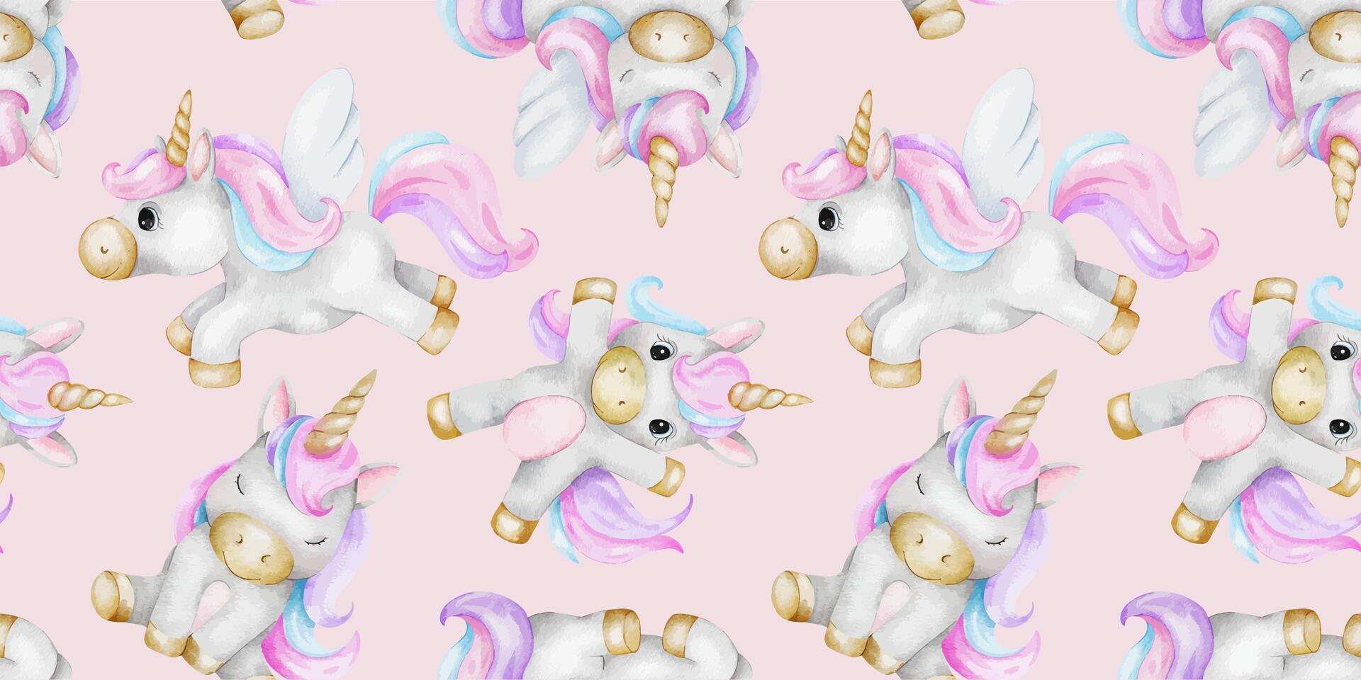 afdrukken van schattig weinig eenhoorns. achtergrond van baby pony's. waterverf hand- getrokken naadloos patroon voor kinderen kamers, goederen, kleren, ansichtkaarten, baby douche en kinderkamer, kleding stof vector