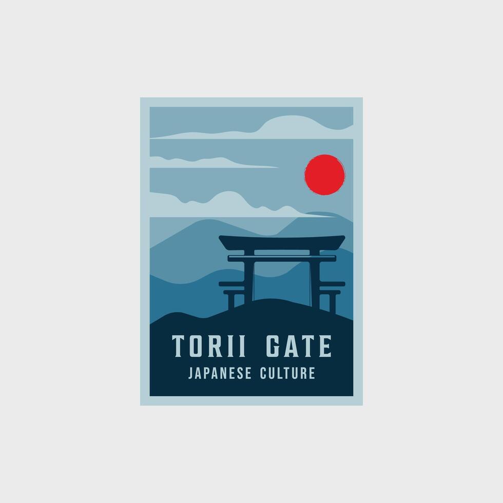 torii poort cultuur poster wijnoogst minimalistische vector illustratie sjabloon grafisch ontwerp