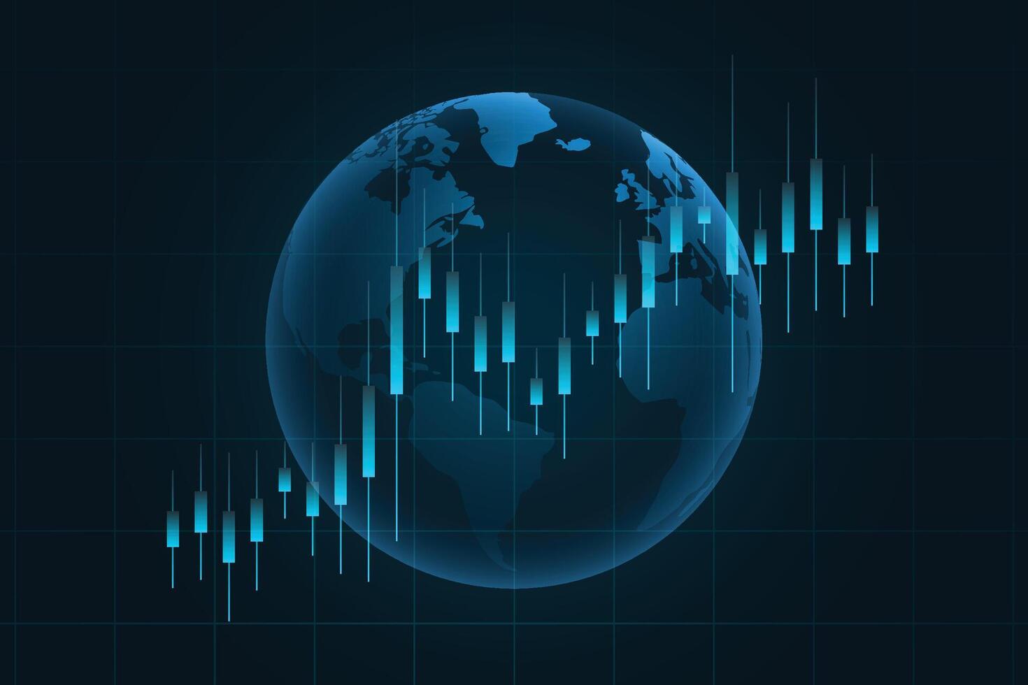 financieel bedrijf statistieken met bar diagram en kandelaar tabel tonen voorraad markt prijs Aan donker achtergrond vector