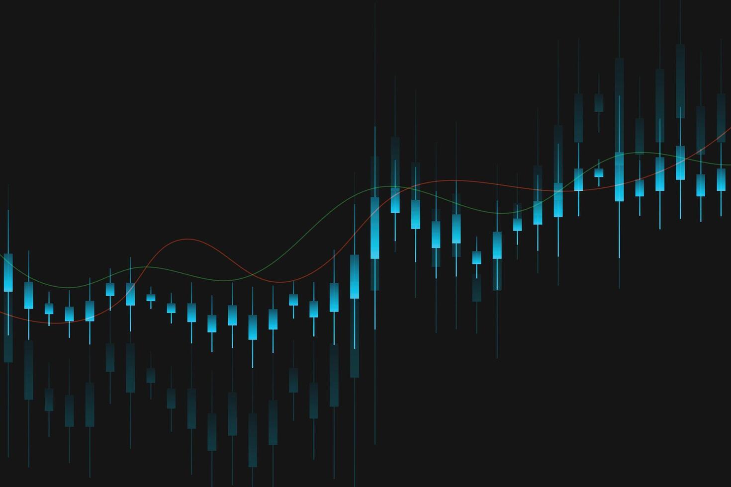 financieel bedrijf statistieken met bar diagram en kandelaar tabel tonen voorraad markt prijs Aan donker achtergrond vector