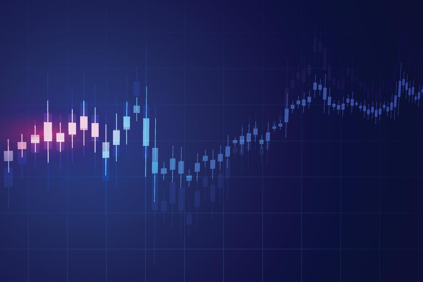 financieel bedrijf statistieken met bar diagram en kandelaar tabel tonen voorraad markt prijs Aan donker achtergrond vector