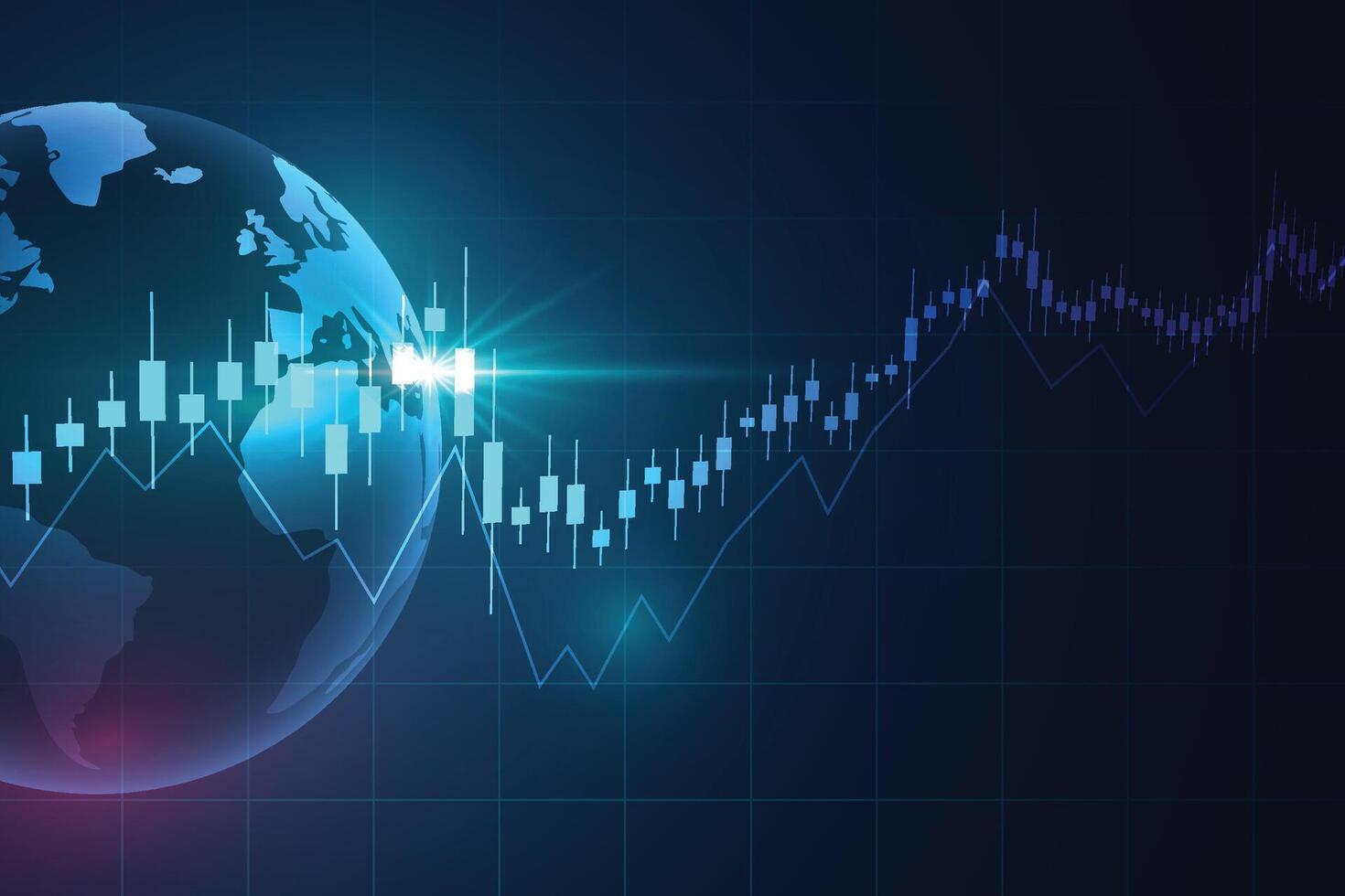 zakelijke kaars stick grafiek grafiek van beurs investeringen handel op blauwe achtergrond. bullish punt, stijgende trend van de grafiek. economie vector ontwerp