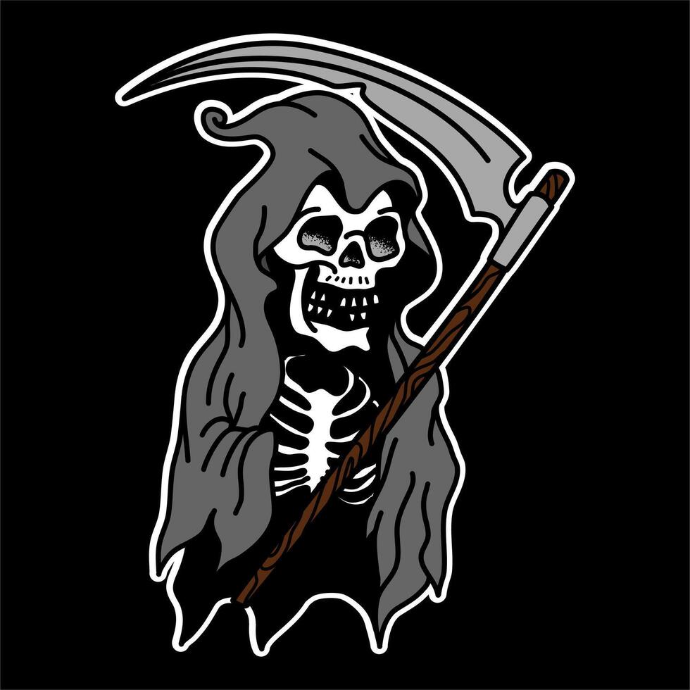 grim reaper schedel vector logo ontwerp inspiratie, ontwerpelement voor logo, poster, kaart, banner, embleem, t-shirt. vectorillustratie.