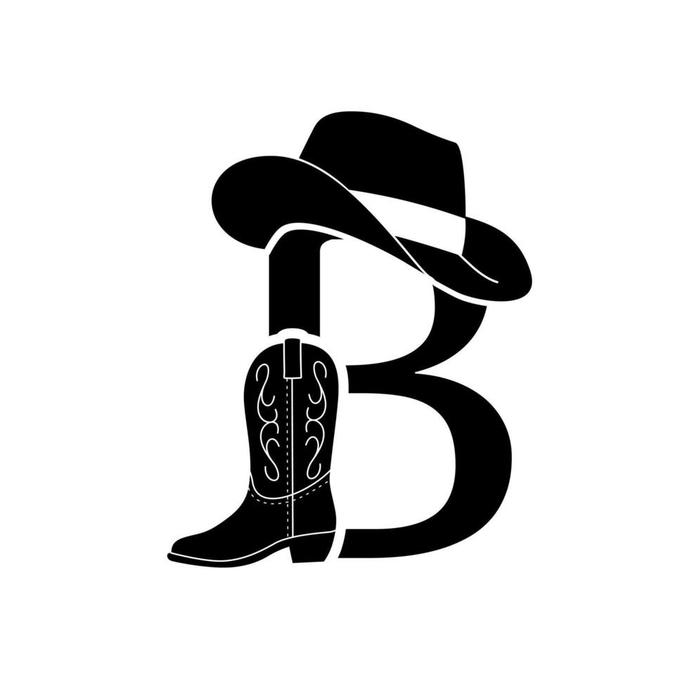 eerste b met hoed en schoenen cowboy, ontwerp element voor logo, poster, kaart, banier, embleem, t shirt. vector illustratie
