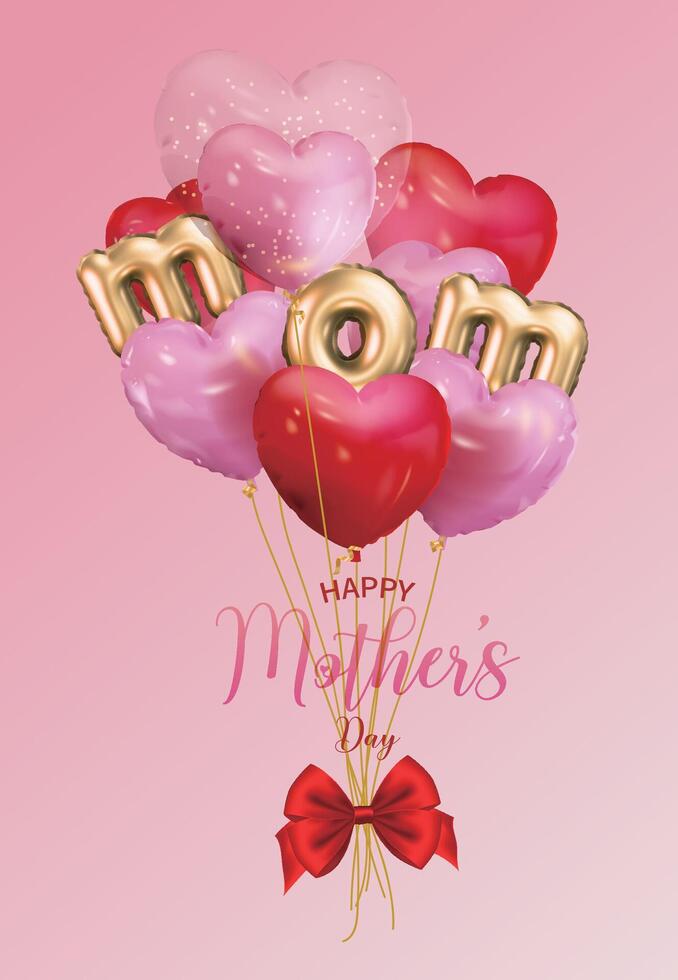gelukkig moeder dag kaart, achtergrond met hart en mam brief ballonnen vector