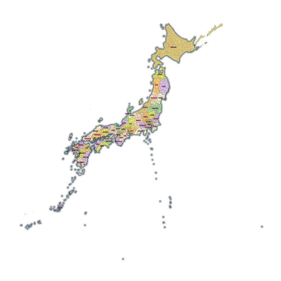 administratief kaart van Japan tonen Regio's provincies vector