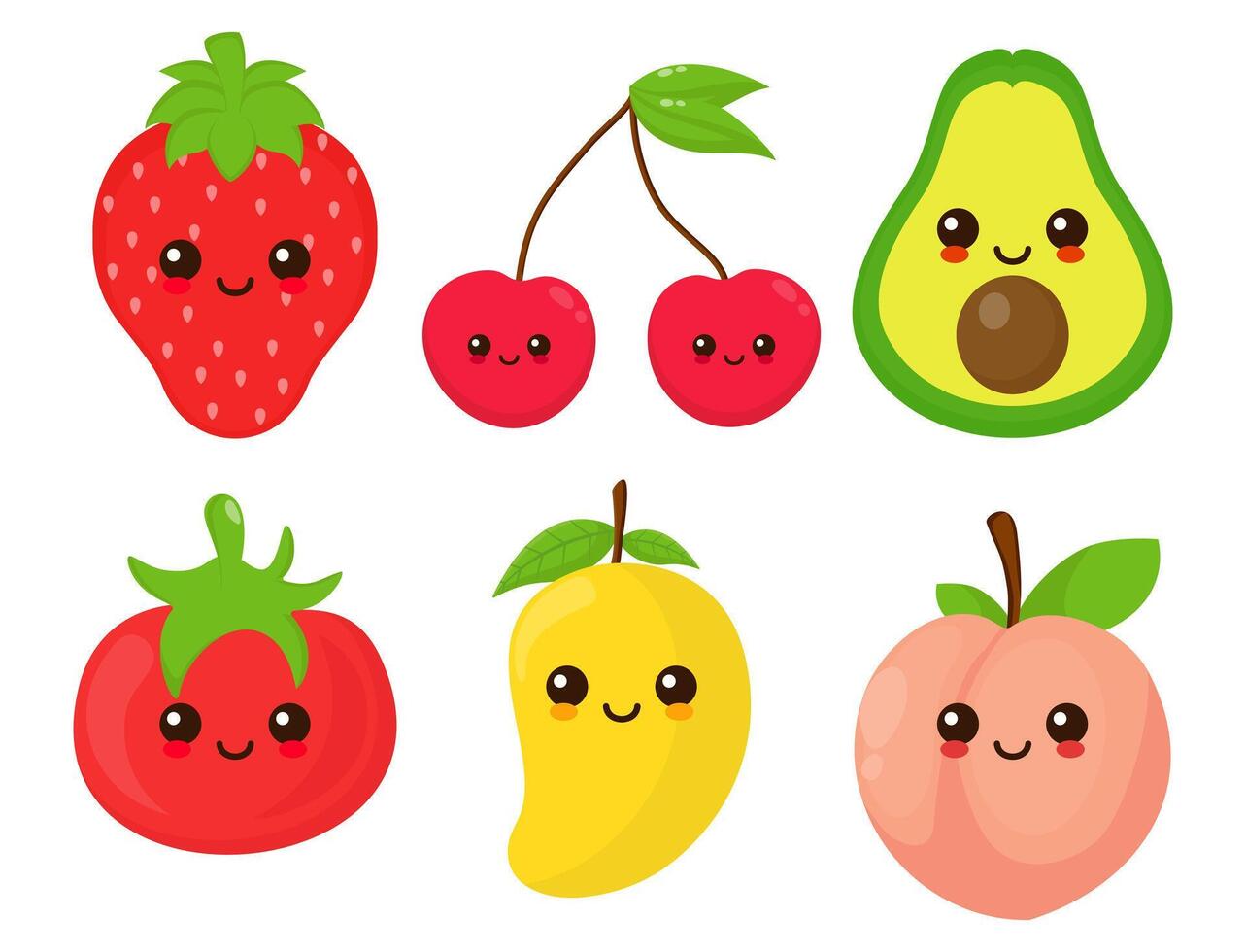 schattig gelukkig glimlachen fruit gezicht reeks vlak tekenfilm karakter illustratie verzameling vector
