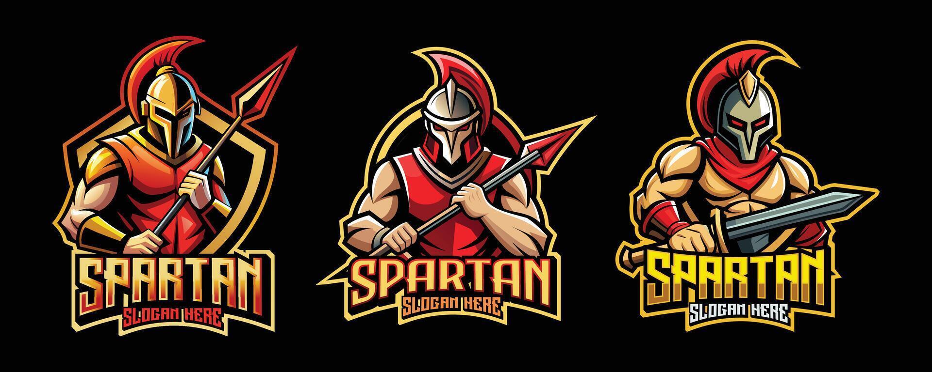 spartaans esport gaming logo. reeks van spartaans krijger mascotte ontwerp vector