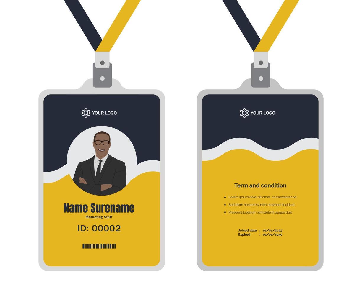 professioneel zakelijke ID kaart kaart sjabloon, schoon geel ID kaart kaart ontwerp met realistisch mockup vector