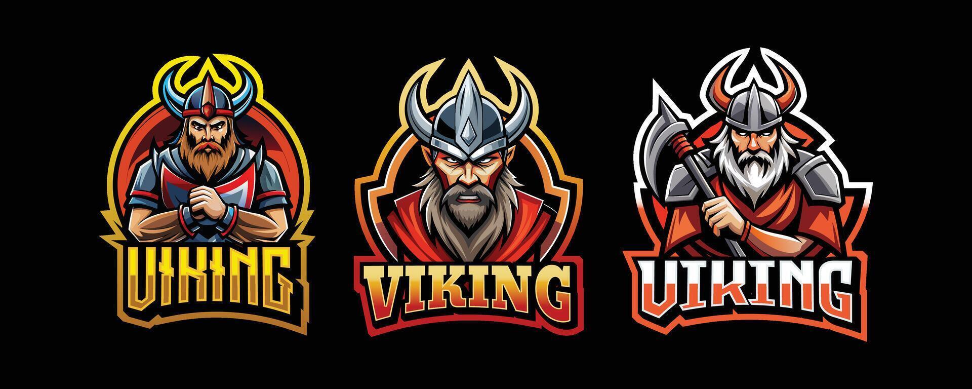 viking esport gaming logo. reeks van viking mascotte ontwerp vector