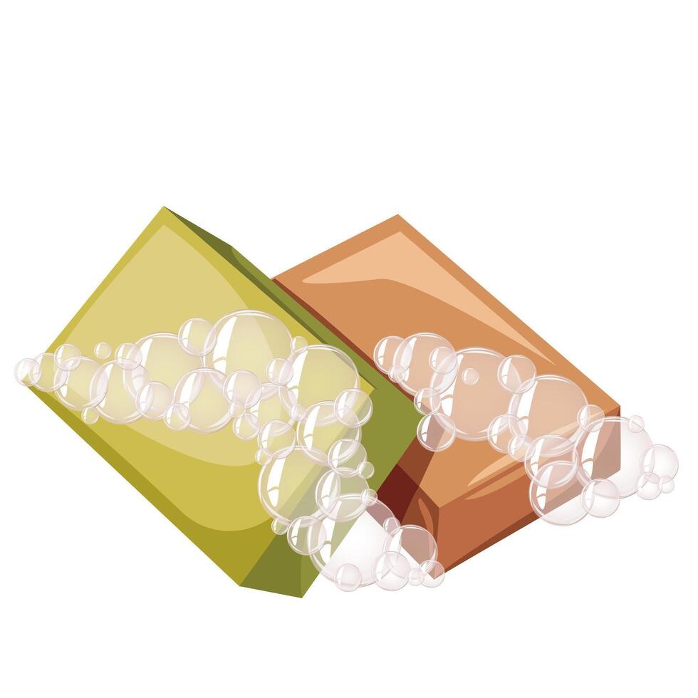 handgemaakt natuurlijk biologisch zeep bars met bubbels in tekenfilm vlak stijl. kunstmatig Product voor hygiënisch reiniger huidsverzorging en het wassen handen.vector illustratie vector