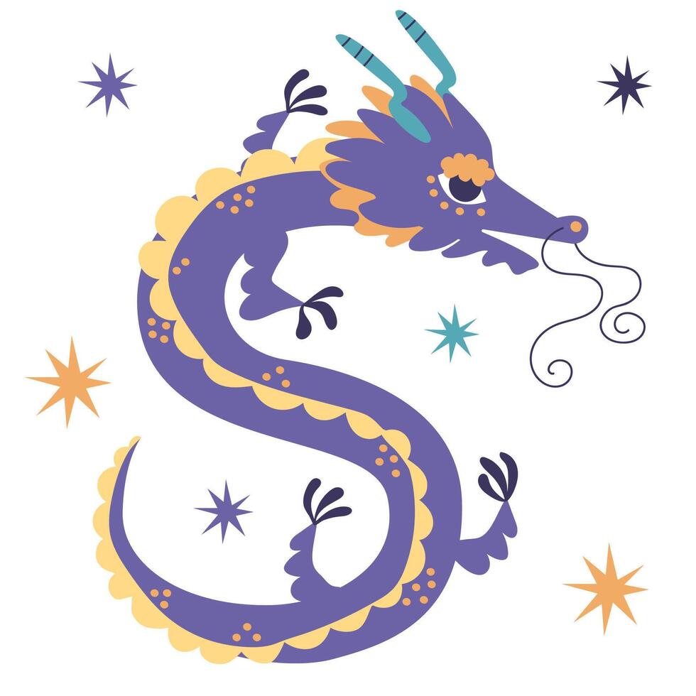 schattig Purper Chinese draak. vector illustratie, kinderen