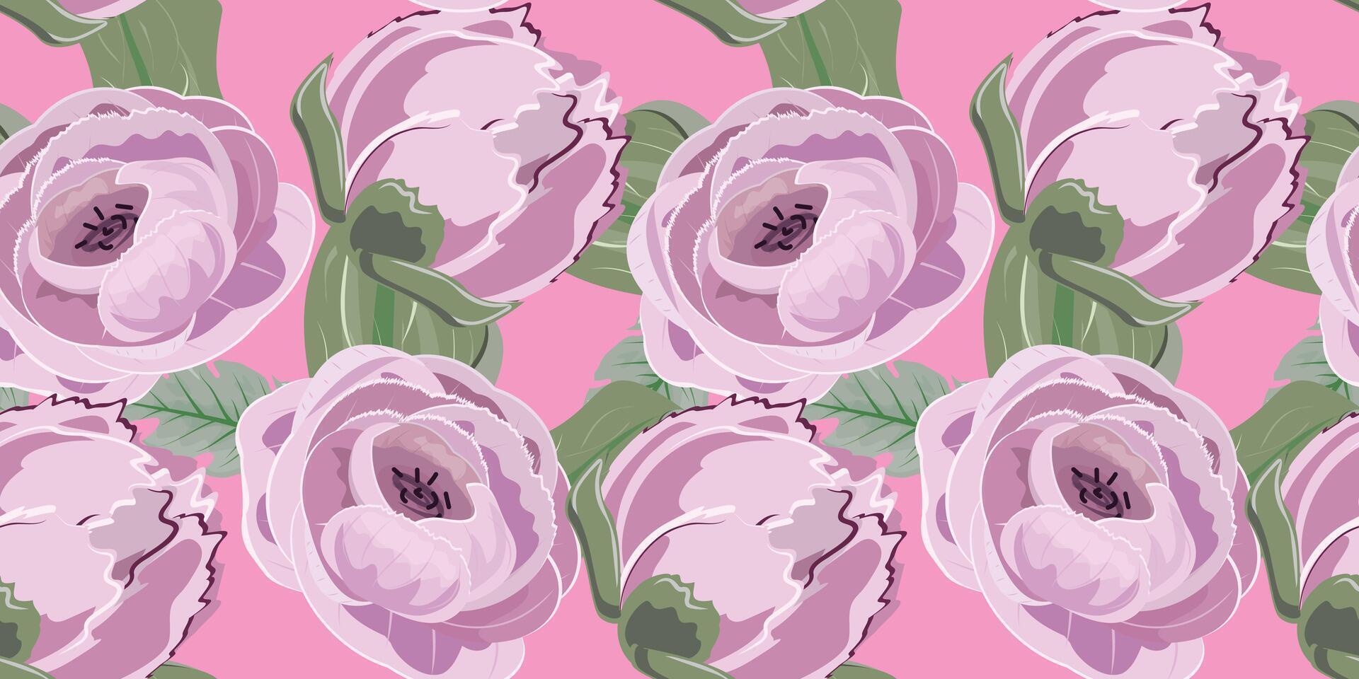 bloemen naadloos patroon met roze pionen en bladeren Aan pastel roze achtergrond vector