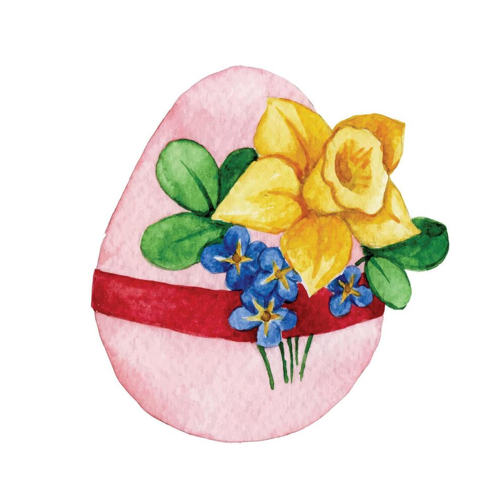 waterverf tekening, Pasen ei met een boeket van voorjaar bloemen vector