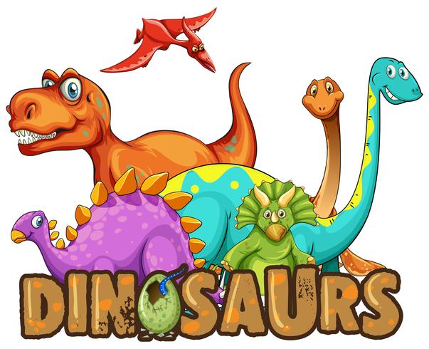 Stickersjabloon met vele soorten dinosaurussen vector