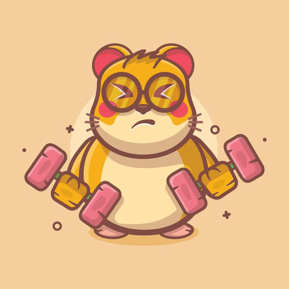 schattig hamster dier karakter mascotte aan het doen bodybuilding gebruik makend van halter geïsoleerd tekenfilm vector