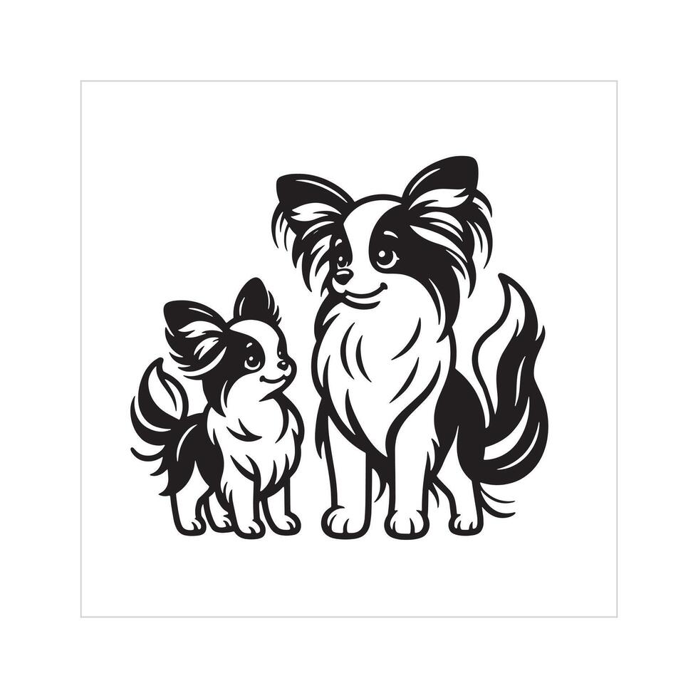 ai gegenereerd papillon hond familie clip art illustratie in zwart en wit vector