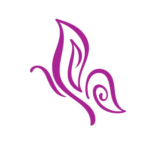 Hand getrokken kalligrafie logo van vlinder. Schoonheid cosmetisch concept. Ecologie vectorelement. Eco pictogramontwerp voor bruiloft en vakantie, wenskaart vector