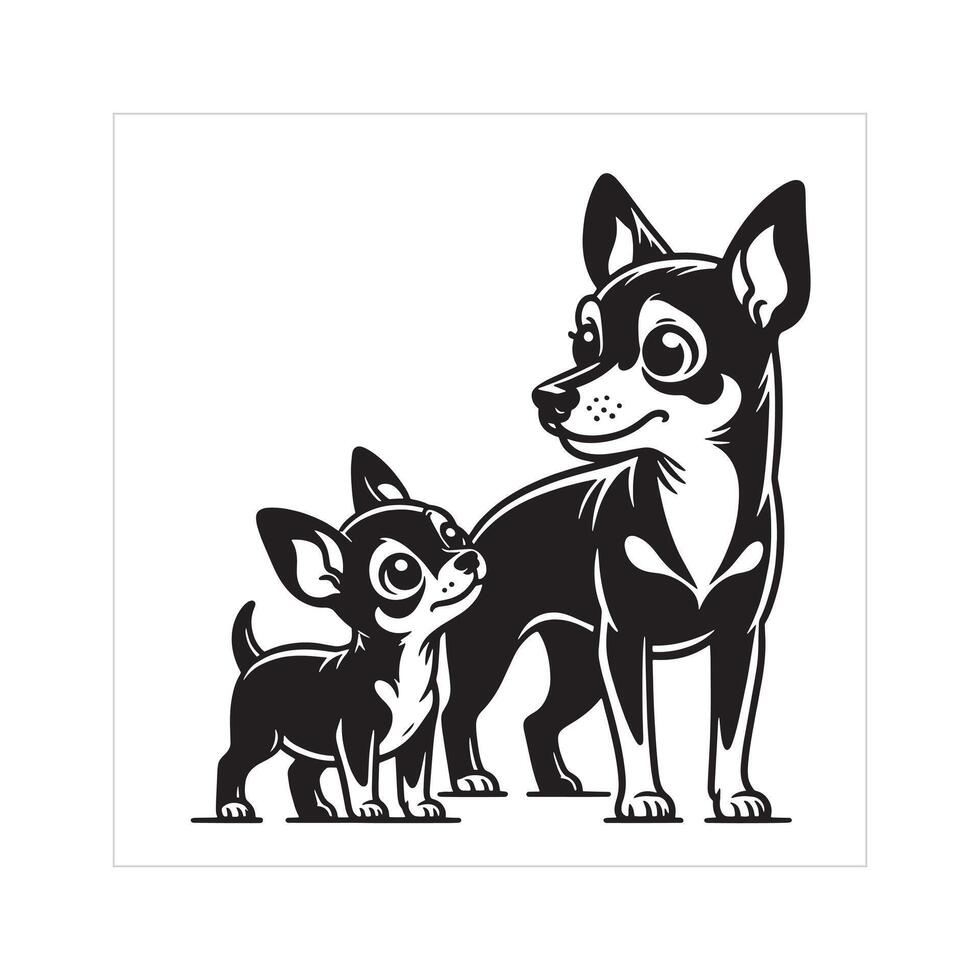 ai gegenereerd miniatuur pinscher hond familie clip art illustratie in zwart en wit vector