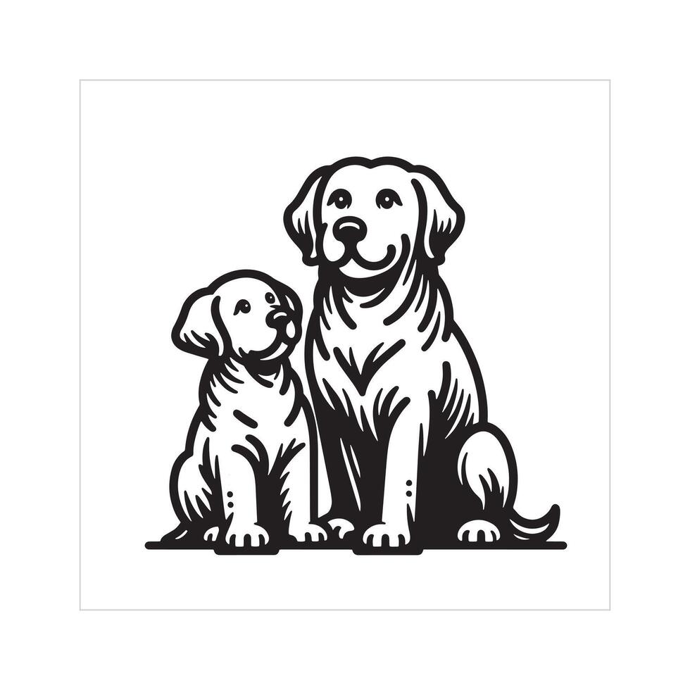 ai gegenereerd chesapeake baai retriever hond familie clip art illustratie in zwart en wit vector