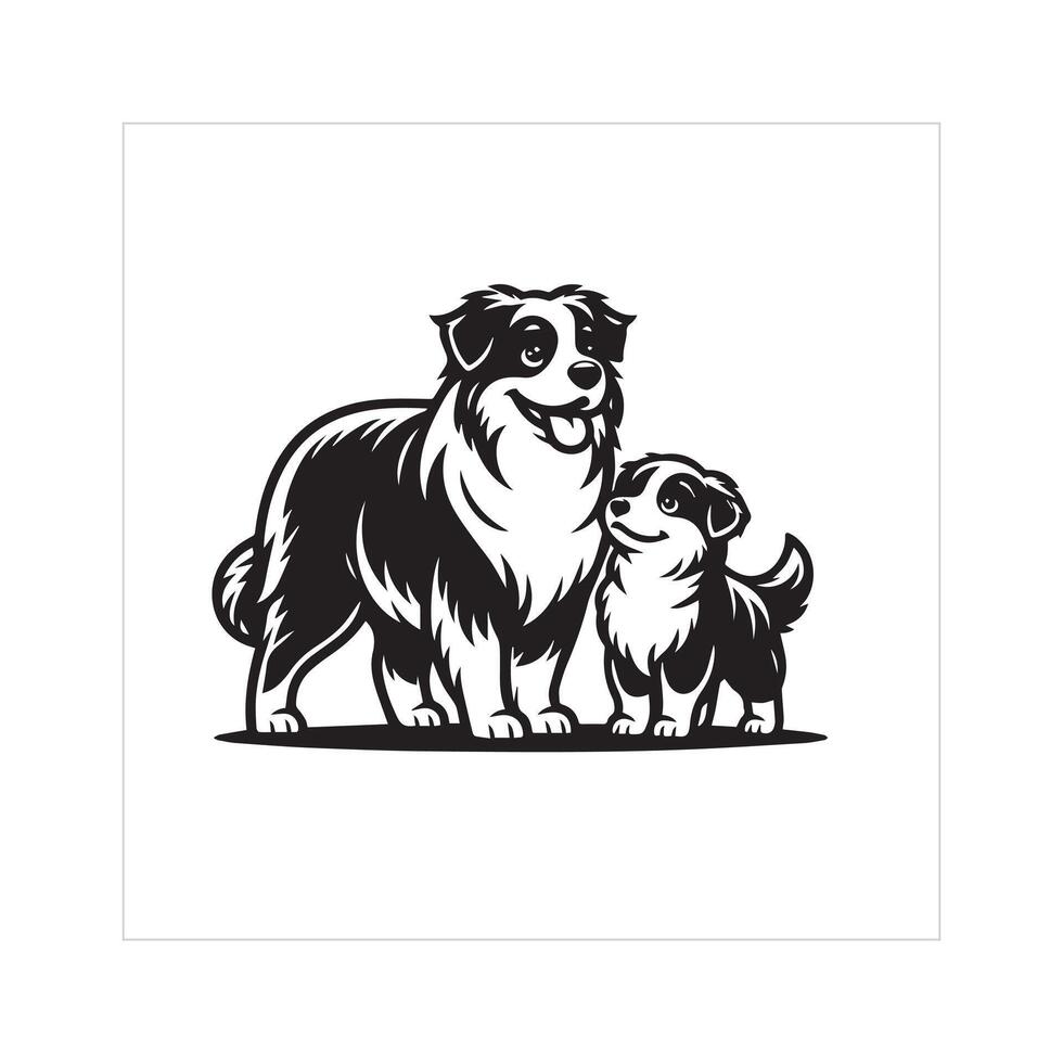 ai gegenereerd Australisch herder hond familie clip art illustratie in zwart en wit vector