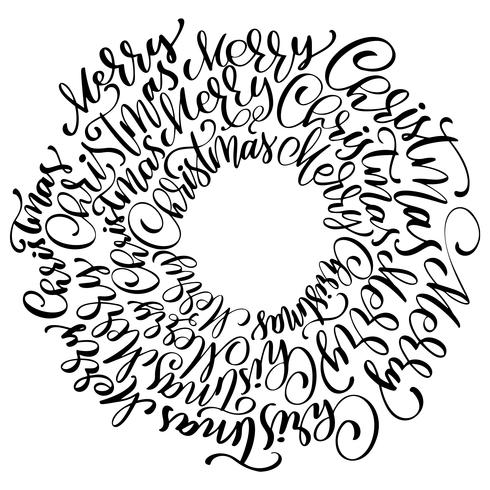 teksten Merry Christmas hand geschreven in een cirkel kalligrafie letters. handgemaakte vectorillustratie. Leuke penseelinkt typografie voor foto-overlays, t-shirt print, flyer, posterontwerp vector
