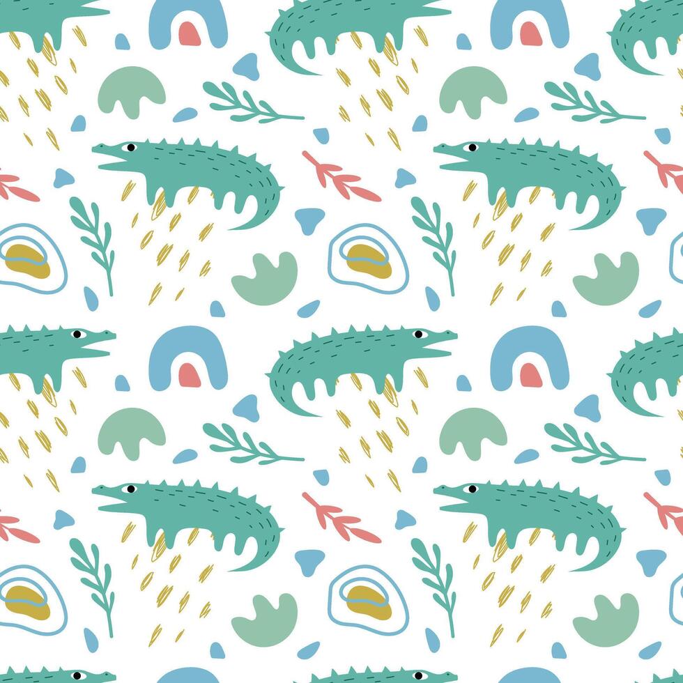 krokodil naadloos patroon met abstract elementen. baby patroon voor verpakking, kleding, behang. vector