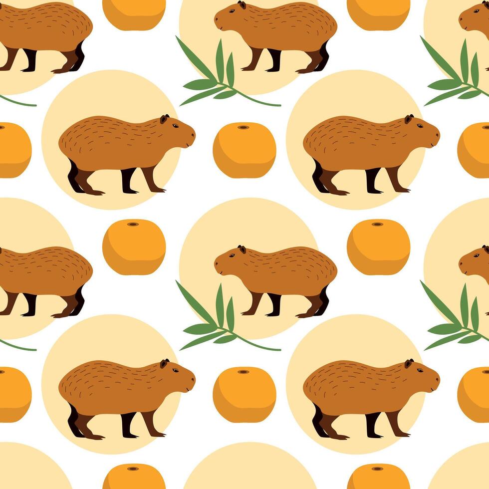 capibara naadloos patroon met bladeren en sinaasappelen. vector patroon voor verpakking, omslag, geval