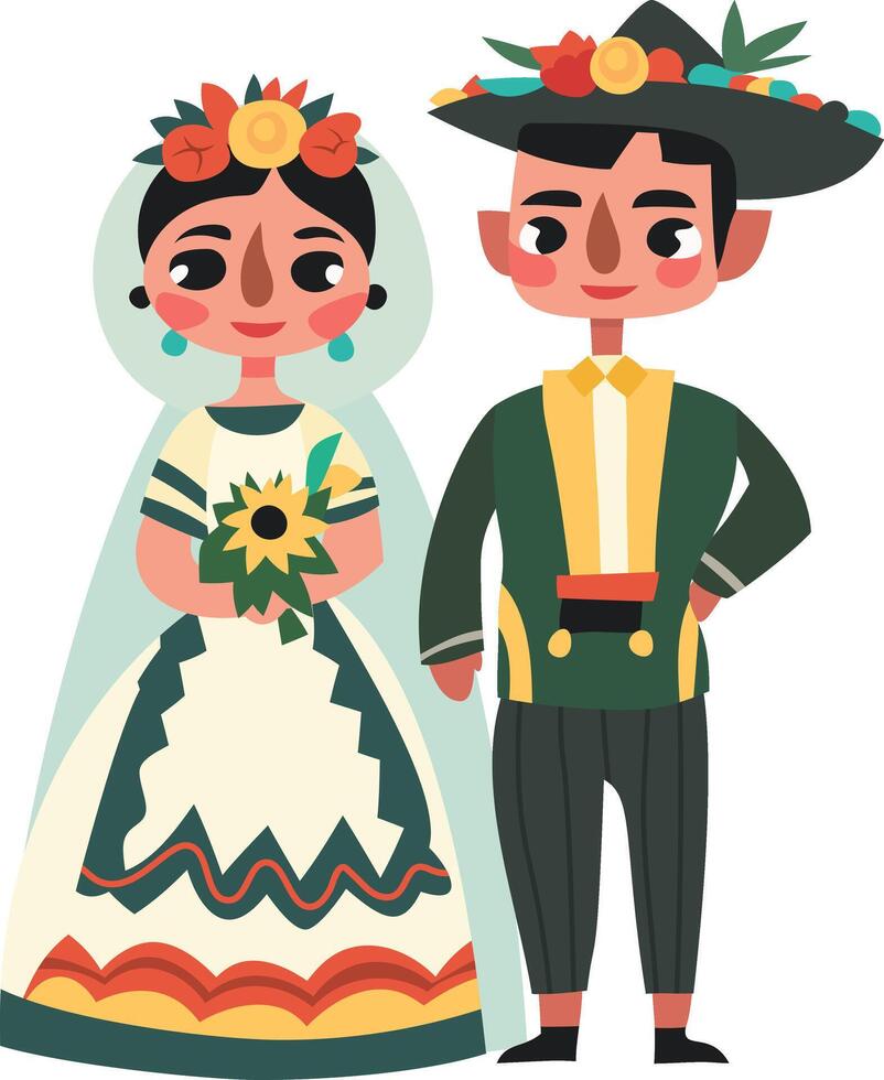 traditioneel Mexicaans bruiloft kleding illustratie vector