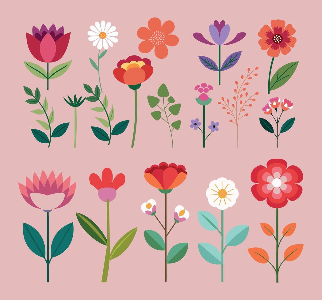 reeks van vlak bloemen vector illustratie