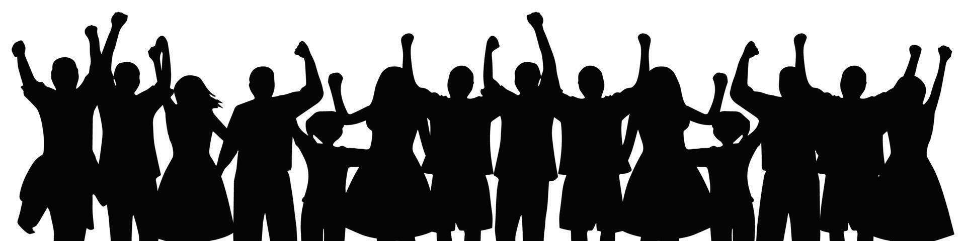 silhouet van een groep van mensen, vieren zege, gelukkig. vector illustratie