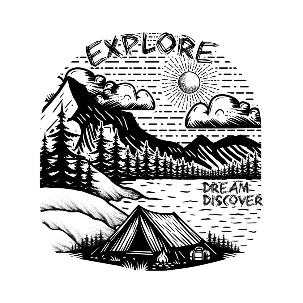 onderzoeken droom Ontdek camping lijn kunst t overhemd ontwerp illustratie vector