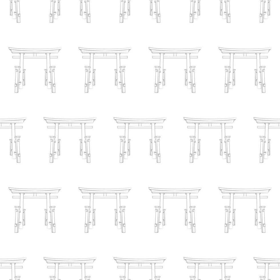 naadloos patroon van contour torii poorten. oude Ingang naar de Japans tempel. hand getekend afbeelding. reizen naar Japan. lineair vector illustratie.