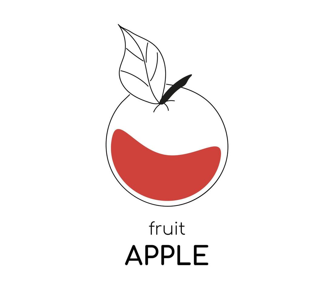 appel illustratie. contour beeld met een laten vallen van rood kleur. de fruit van de appel boom. geïsoleerd fruit met tekst. vector illustratie