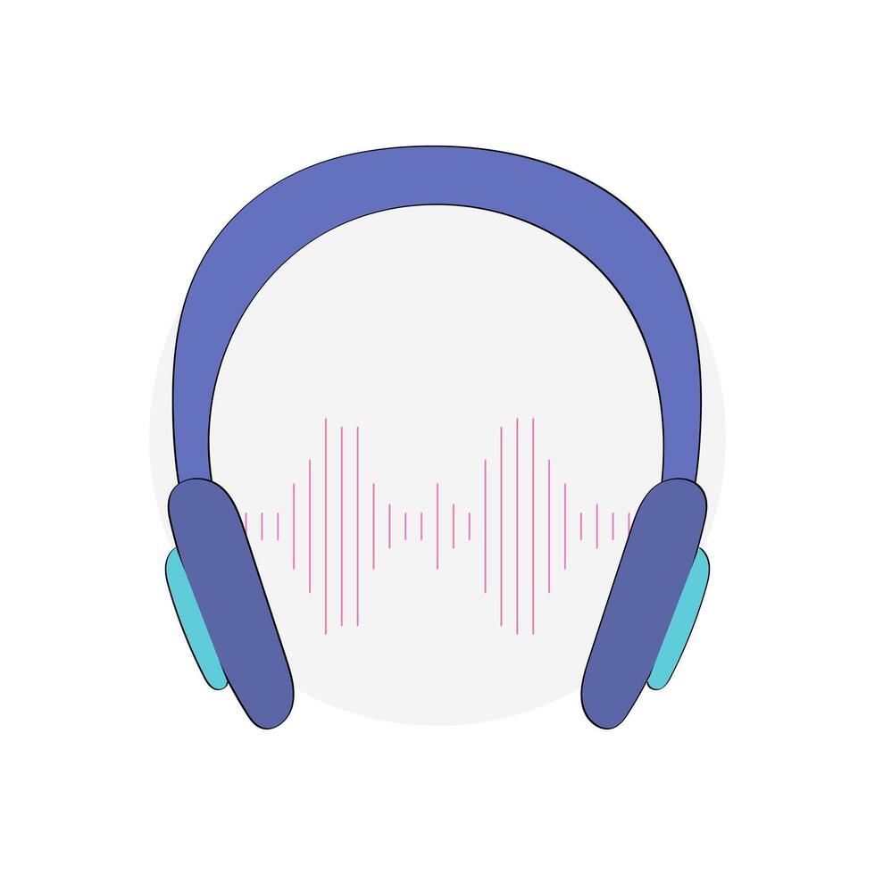 illustratie van hoofdtelefoons met audio spoor. luister naar muziek, stem bericht of podcasten. geluiden van koptelefoon. contour kleur afbeelding. een geïsoleerd voorwerp. vector illustratie.