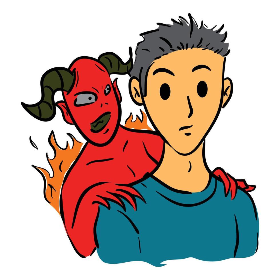 illustratie van Mens met de duivel vector