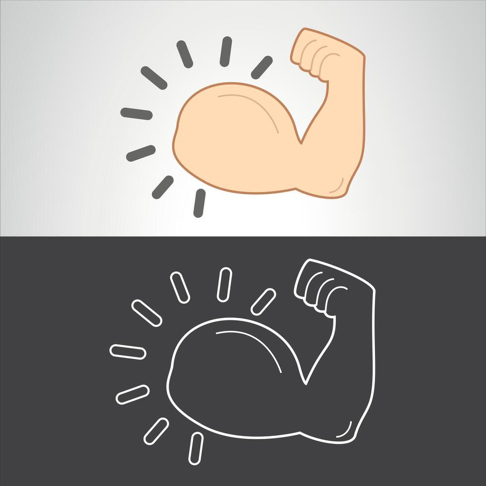 gebogen biceps vector vlak icoon illustratie ontwerp. geïsoleerd arm buigen naar tonen haar biceps spier. vertegenwoordigt kracht, werken uit teken label.