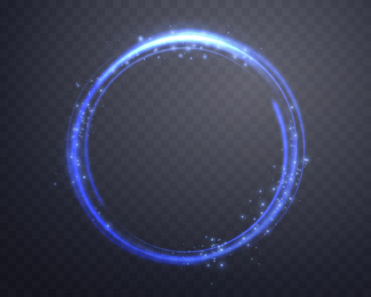 blauw magie ring met gloeiend. neon realistisch energie gloed halo ring. abstract licht effect Aan een donker achtergrond. vector illustratie.