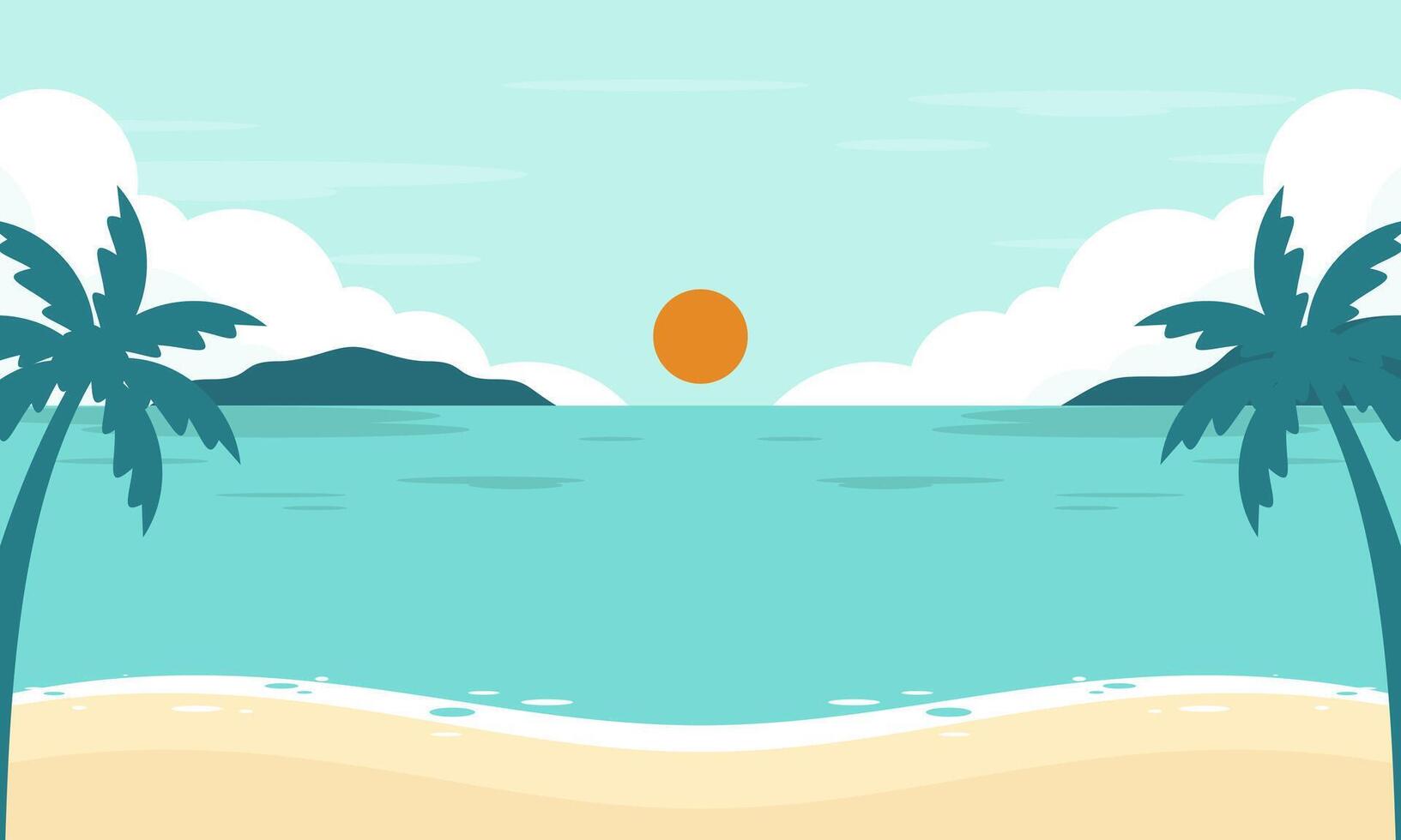 zomer strand met palm boom en de zon in de achtergrond vector illustratie