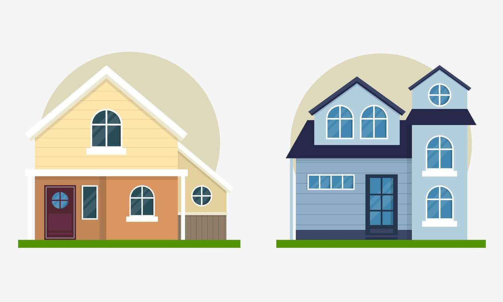 vlak stijl modern gedetailleerd kleurrijk huisje huizen gebouwen vector illustratie