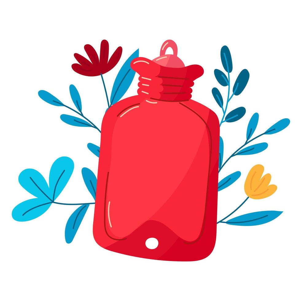 roze heet water fles. rubber heet water fles, vector illustratie, geïsoleerd. een item naar vergemakkelijken de menstruatie- fiets. vrouwen Gezondheid. een warm voorwerp voor pijn Verlichting. een voorwerp Aan van bloemen