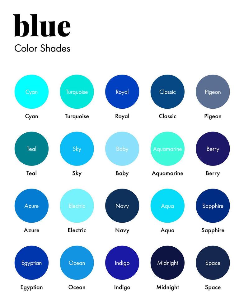 blauw kleur tinten stalen palet met namen vector