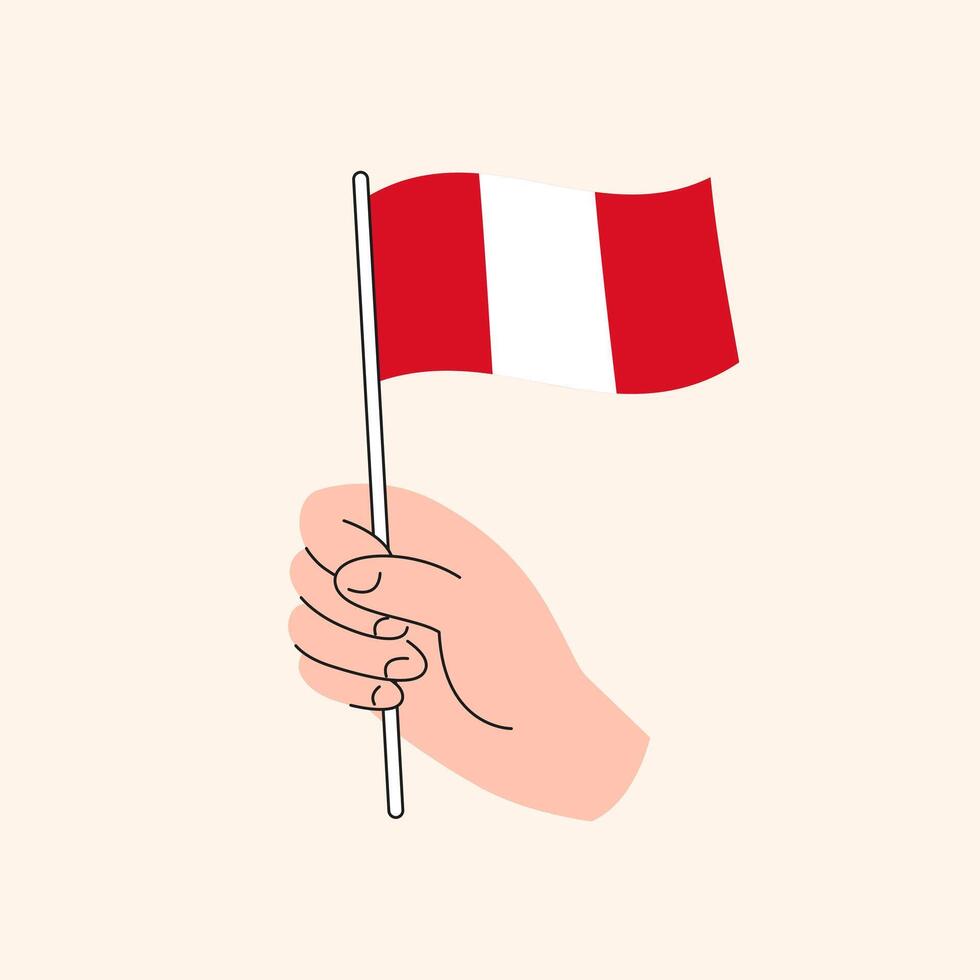 tekenfilm hand- Holding Peruaanse vlag, geïsoleerd vector ontwerp.