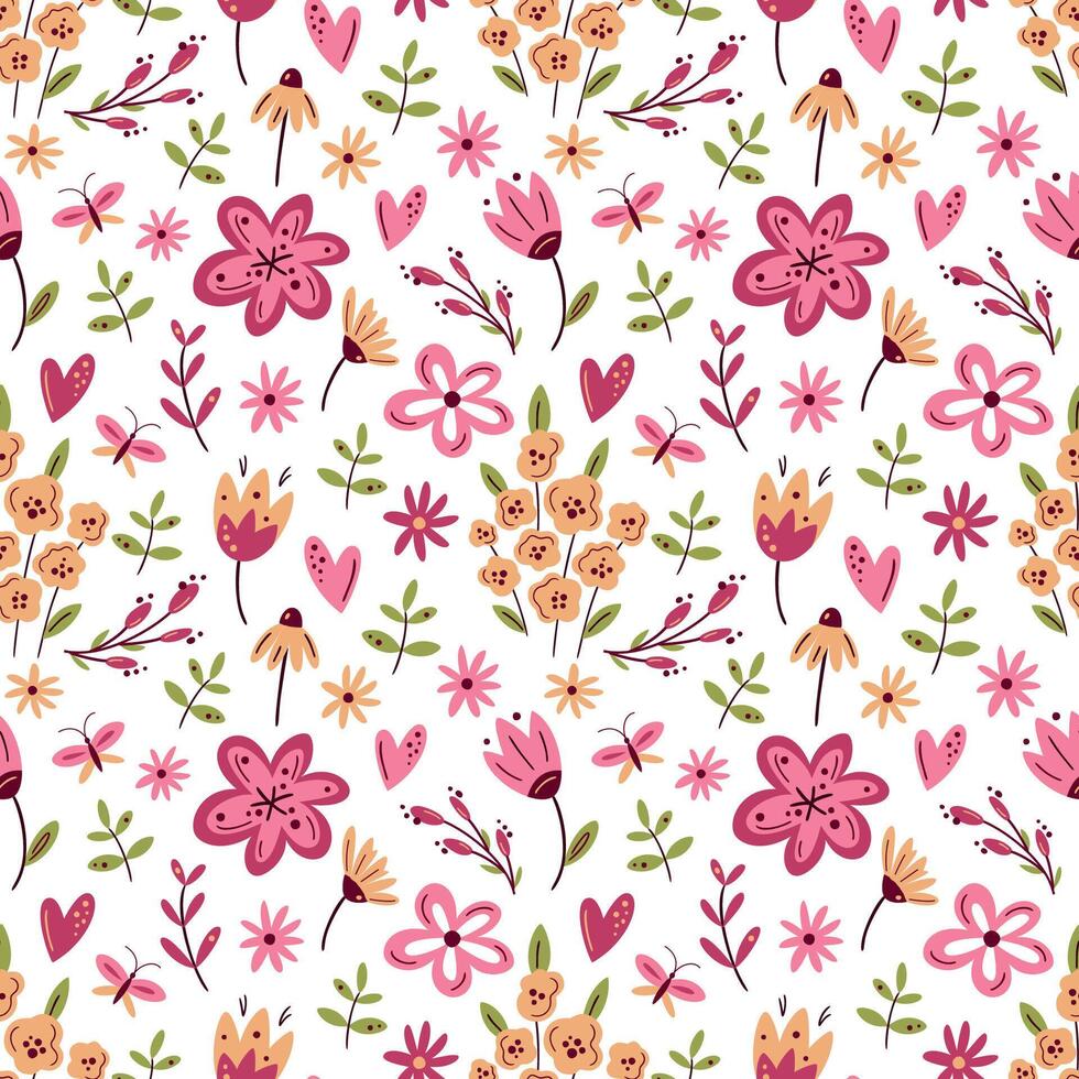 bloemen naadloos patroon in roze en viva magenta kleuren. voor oppervlakte of textiel ontwerp, dekt, achtergronden, afdrukken. voorjaar vakantie, bruiloft of verjaardag kaarten, moeder dag groet vector