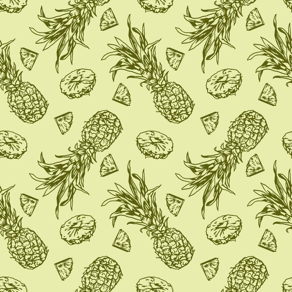 ananas grafiek, naadloos patroon. geheel fruit en plakjes. vector illustratie. ontwerp element voor omhulsel papier, behang, textiel, kleding stof, kaarten, dekt.